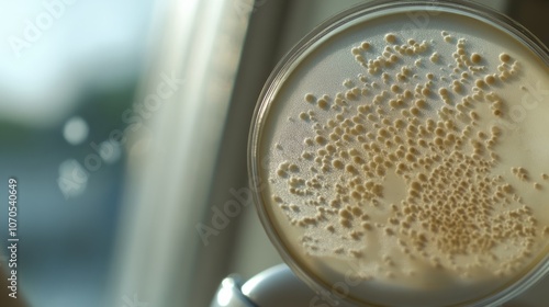 Close-up of microscope slide revealing intricate fungal spores, essential for research on fungal diseases and microbiology studies. photo