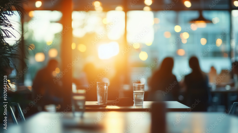 warm sunset illuminates cozy cafe, with blurred figures enjoying drinks. atmosphere is inviting and relaxed, perfect for socializing warm sunset illuminates cozy cafe, with blurred figures enjoying drinks. atmosphere is inviting and relaxed, perfect for socializing