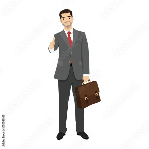 Businessman in work clothes asking for a handshake hand. Flat vector illustration isolated on white background