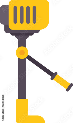 Yellow outboard motor for inflatable boat mounted on transom bracket, detailed flat vector icon