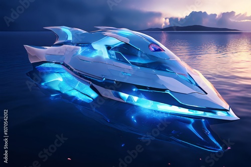 futuristic ships with holographic hulls and sails blending marit photo