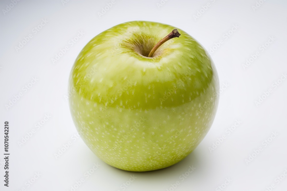 A single, ripe green apple placed against a white background A single, ripe green apple placed against a white background