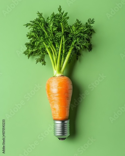 Studio photo of carrot as a light bulb green backdrop