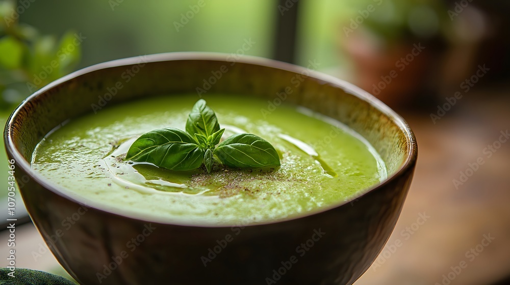 Fresh Green Pea Soup with Basil Garnish Fresh Green Pea Soup with Basil Garnish