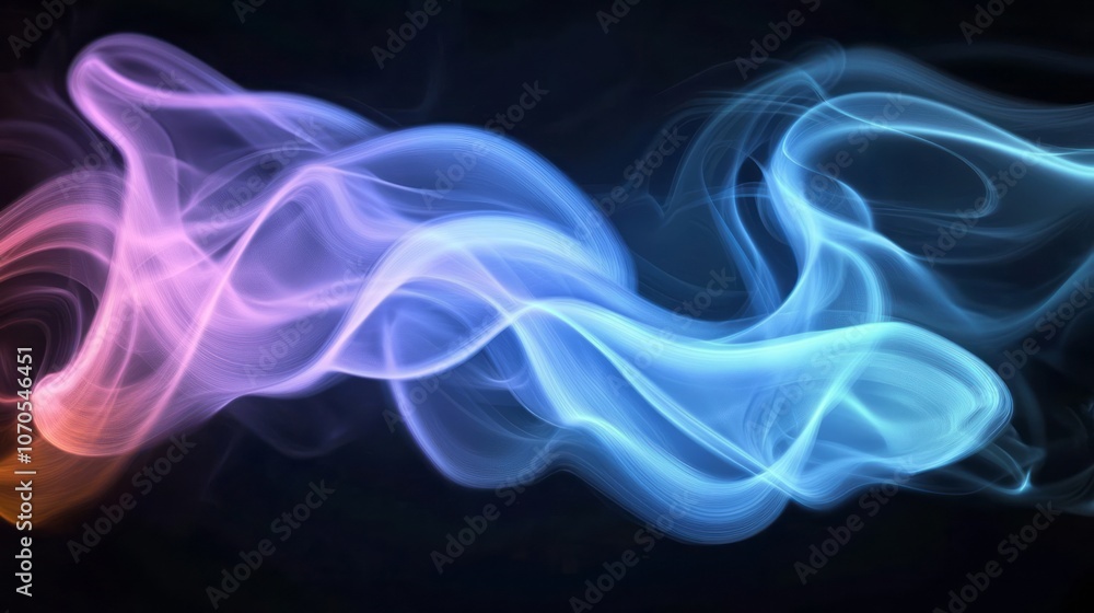 Dynamic waves of colorful smoke swirl elegantly in the air with a dark backdrop Dynamic waves of colorful smoke swirl elegantly in the air with a dark backdrop