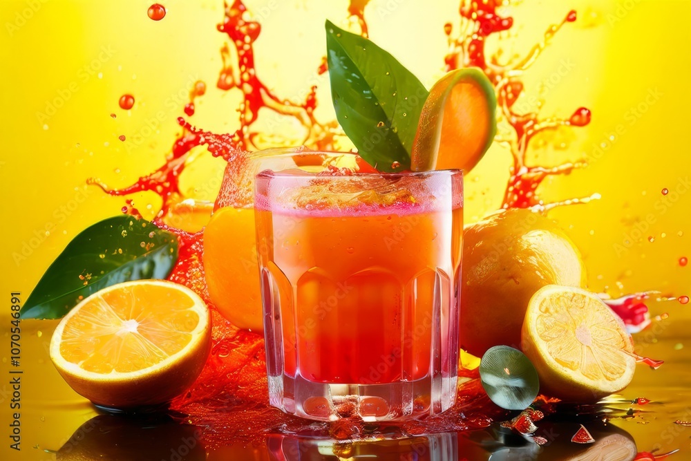 juice splatters on a yellow glass background juice splatters on a yellow glass background
