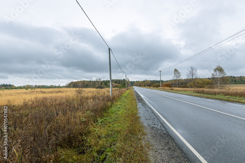 A road with a wire fence on the side and a cloudy sky