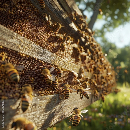 Bees bring pollen into the apiary photo