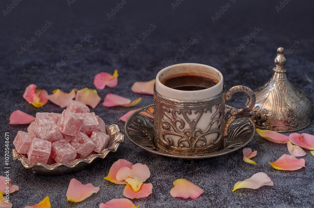 Türkish Isparta's rose delight and Turkish coffee.