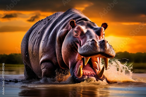 mega hippopotamus its massive jaws and tusks are a terrifying si photo