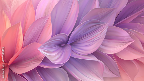 Fototapeta Naklejka Na Ścianę i Meble -  3d wallpaper abstract business background, 3D abstract petals with soft transitions from lavender to rose, arranged in a harmonious, soothing layout.