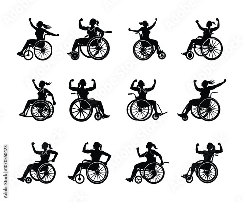 Silhouette of a female wheelchair athlete in action, focusing on strength and empowerment in adaptive sports.