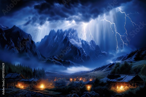 mountain village lightning lightning flashing over a village nes photo