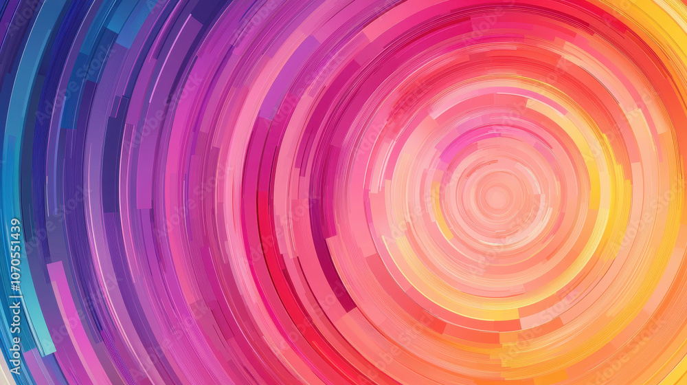 Obraz premium Vibrant circular rainbow background with gradient colors in pink, purple, and yellow hues, creating dynamic and energetic visual effect