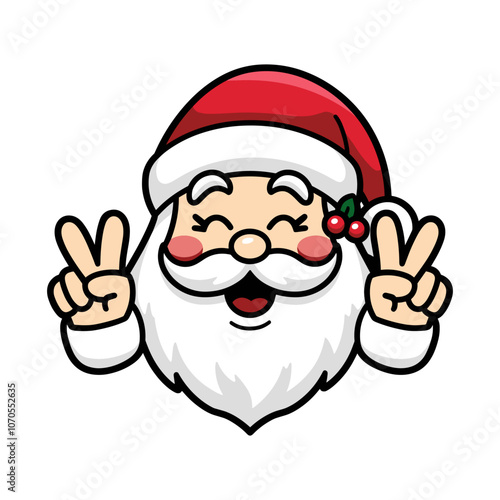 A cartoon of Santa Claus holding up his hands in peace, vector character illustration