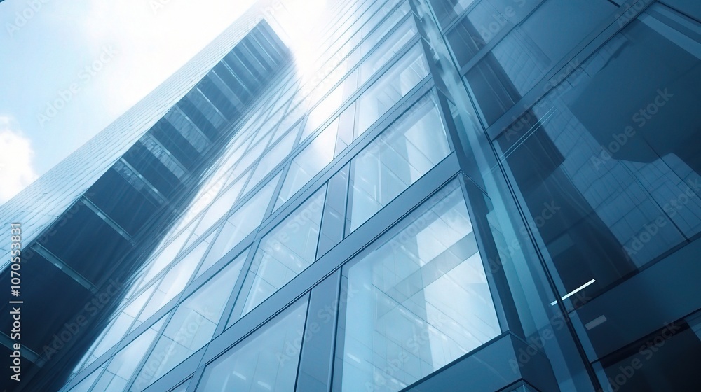 Modern Glass Building with Sky Reflections Modern Glass Building with Sky Reflections