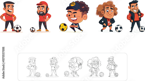 Fun Cartoon Soccer Players with Unique Styles and Outfits