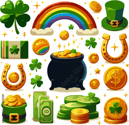 Traditional symbols of luck and prosperity in festive icons for saint patrick's day celebration
