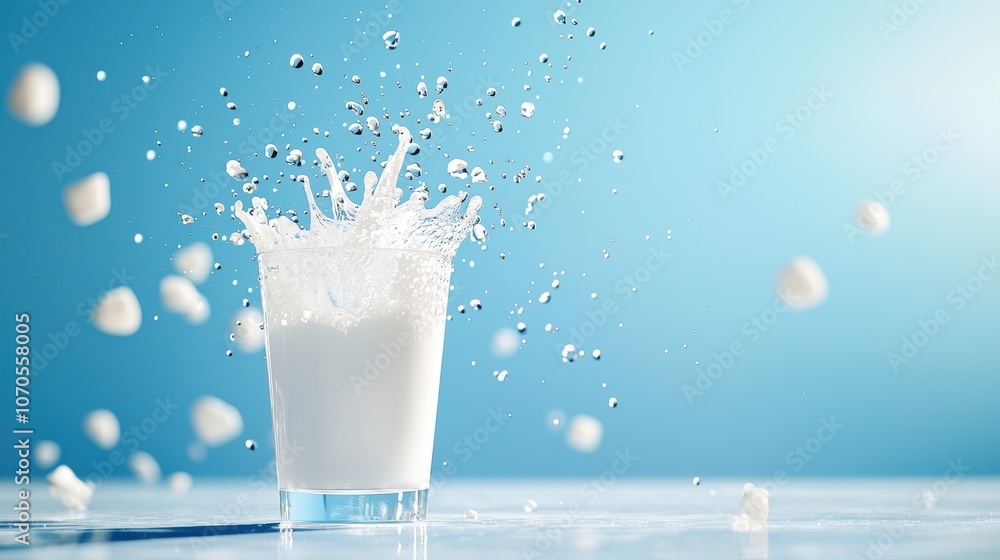 A glass of milk being filled to the brim, with droplets clinging to the side, capturing the purity and simplicity of this essential beverage. A glass of milk being filled to the brim, with droplets clinging to the side, capturing the purity and simplicity of this essential beverage.