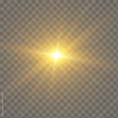 Vector golden light with glare. Sun, sun rays, dawn, glare from the sun png. Gold flare png, glare from flare png.