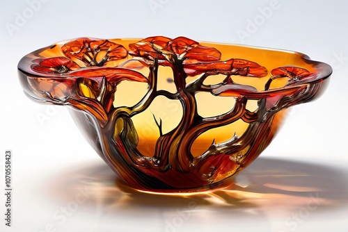 slumped glass tree bowla shallow bowl shaped like a tree created photo