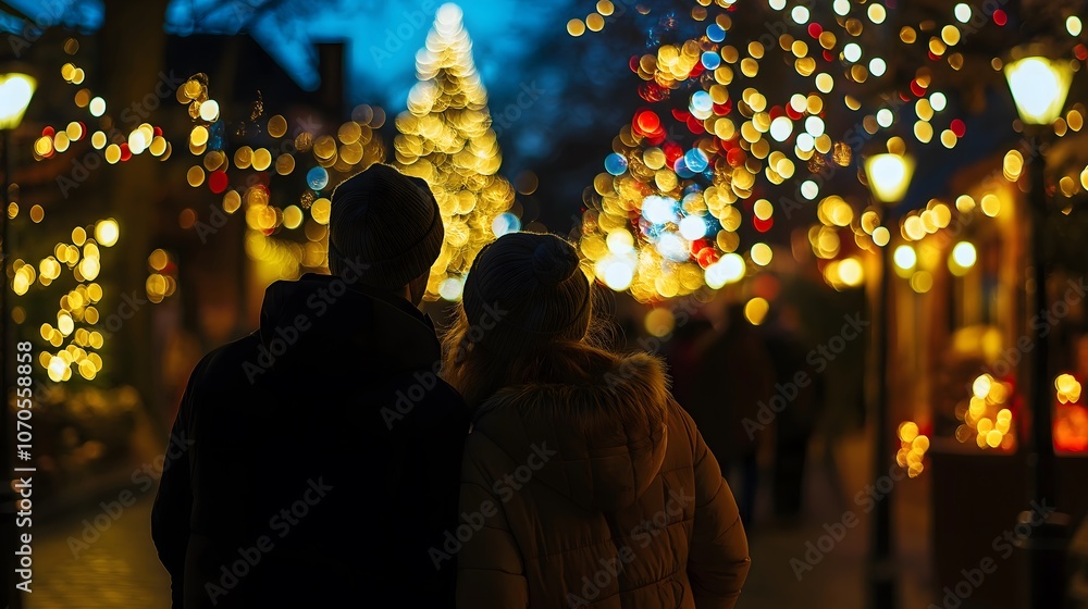 Couple at Christmas Market, Festive Lights Couple at Christmas Market, Festive Lights