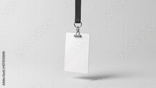 Badge lanyard mockup with a white ID badge on a minimalist background, perfect for showcasing logos or designs.