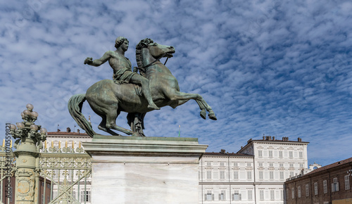 Obraz na płótnie Dioscuri equestrian statue, Torino, Italy w salonie