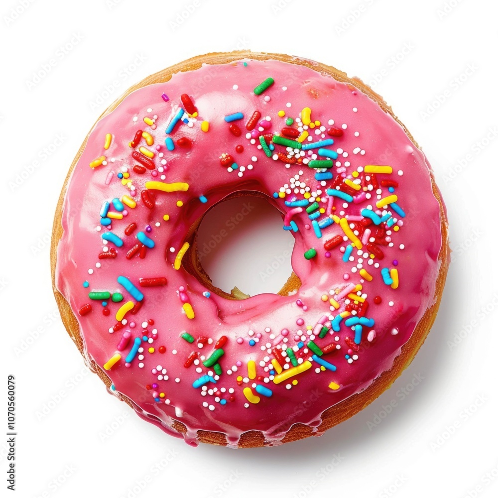 Isolated Donut. Pink Cake with Colorful Sprinkles on Bright Background Isolated Donut. Pink Cake with Colorful Sprinkles on Bright Background