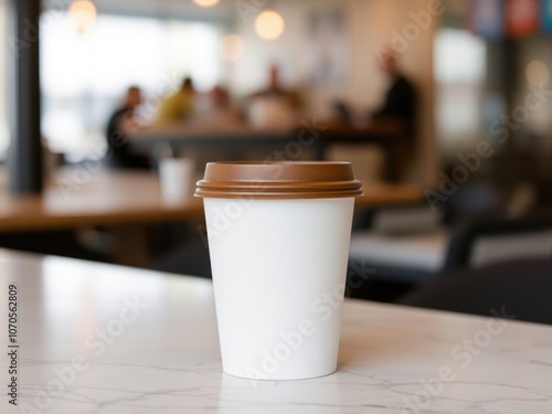 Obraz na płótnie A realistic mockup of a disposable paper coffee cup with a customizable design, perfect for showcasing branding concepts in a takeaway coffee setting, take away, mockup w salonie