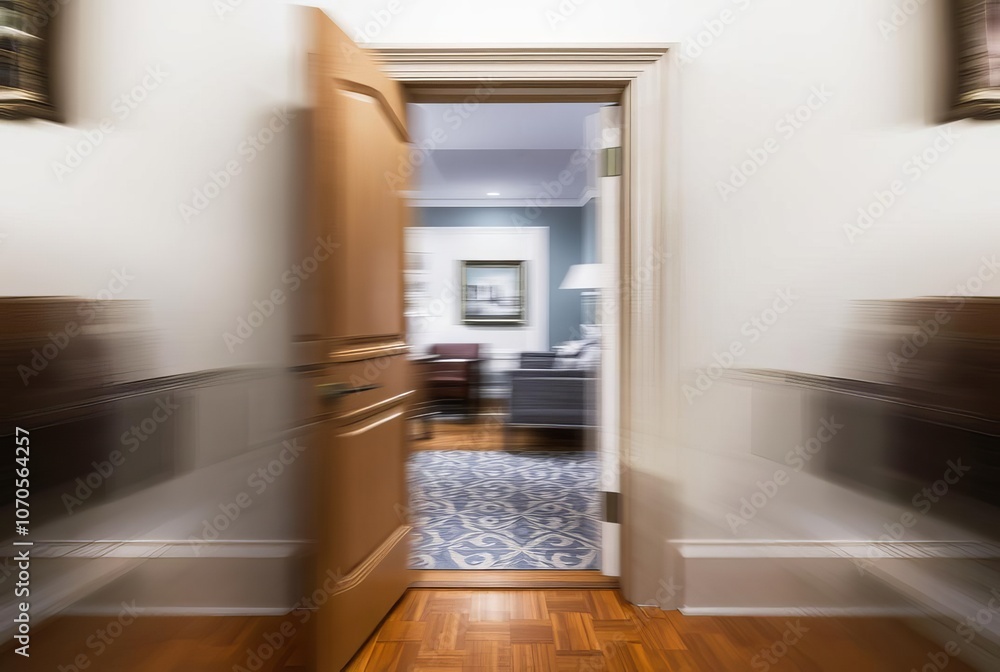 Door Swinging Open Slow shutter speed captures the dynamic movem Door Swinging Open Slow shutter speed captures the dynamic movem