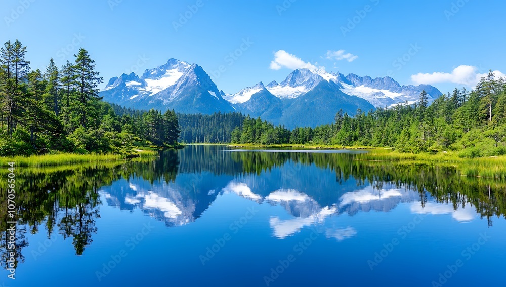 Mountain Reflection in Serene Lake Landscape Mountain Reflection in Serene Lake Landscape
