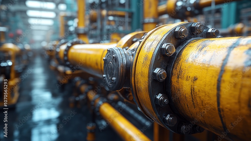 Industrial pipes with bolts in a factory setting. Industrial pipes with bolts in a factory setting.