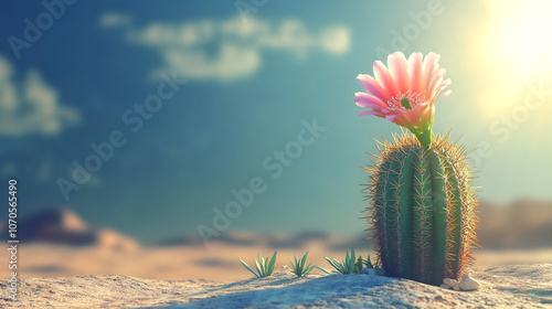 A cactus flower blooming in the desert sun