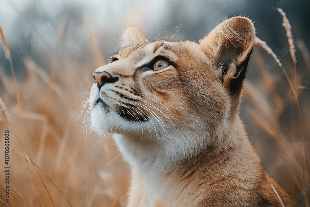 Alert Wild Cat with Focused Gaze in Natural Habitat Alert Wild Cat with Focused Gaze in Natural Habitat