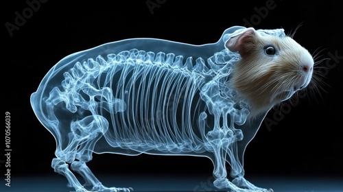 X-ray image of a guinea pig showcasing its skeletal structure.