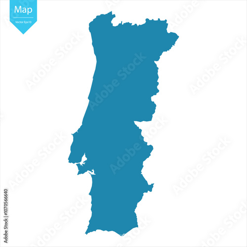 Abstract - High Detailed blue Map of Portugal isolated on white background. for your web site design map logo, app, Travel. Vector illustration eps10.	
