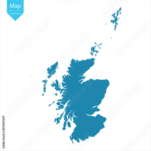 Abstract - High Detailed blue Map of Scotland isolated on white background. for your web site design map logo, app, Travel. Vector illustration eps10.	
