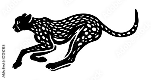 Cheetah Running:
A sleek, stylized silhouette of a cheetah in full sprint, capturing the essence of speed and agility