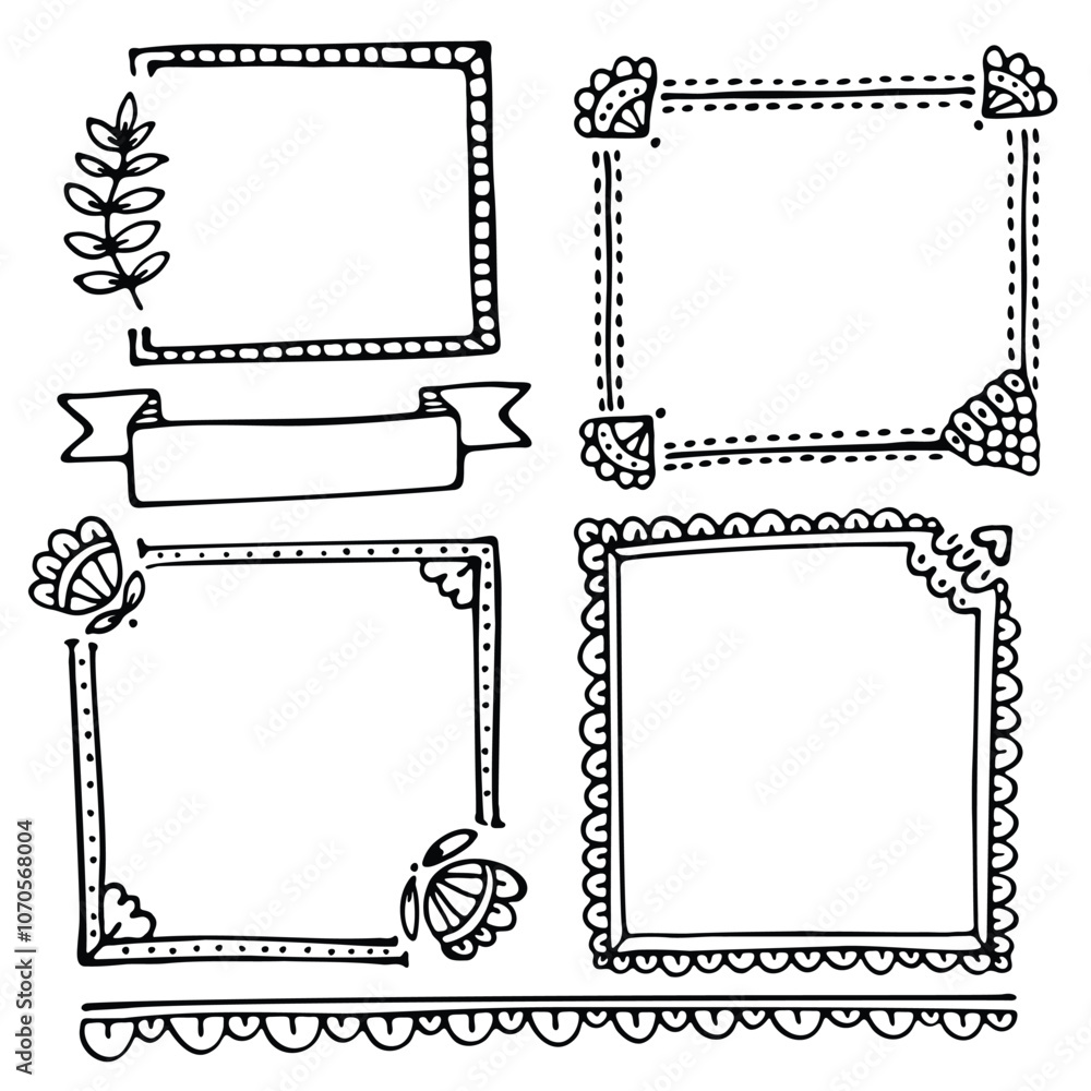 Set of hand-drawn doodle black frames and elements for bullet journal, notebook, scrapbook, planner or diary Set of hand-drawn doodle black frames and elements for bullet journal, notebook, scrapbook, planner or diary