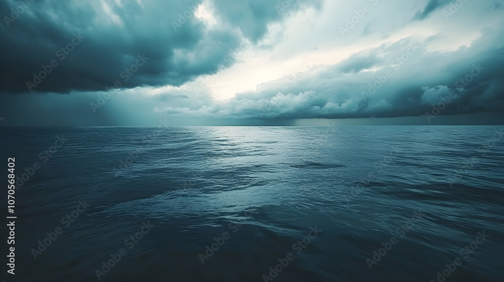 Obraz premium Ominous dark clouds looming over a calm ocean just before a storm
