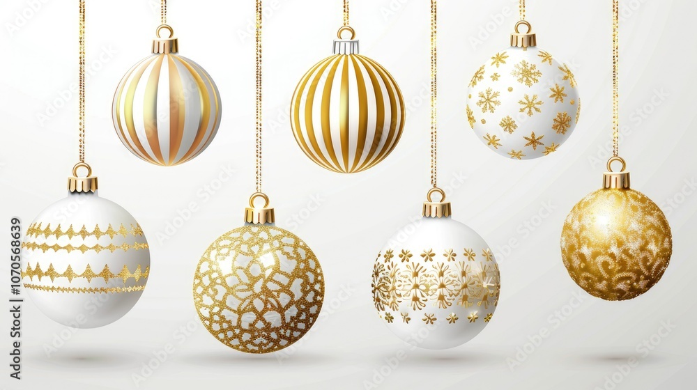 Stylish Christmas ornaments in gold and white Stylish Christmas ornaments in gold and white