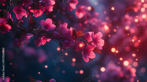Pink cherry blossoms blooming on branches in springtime