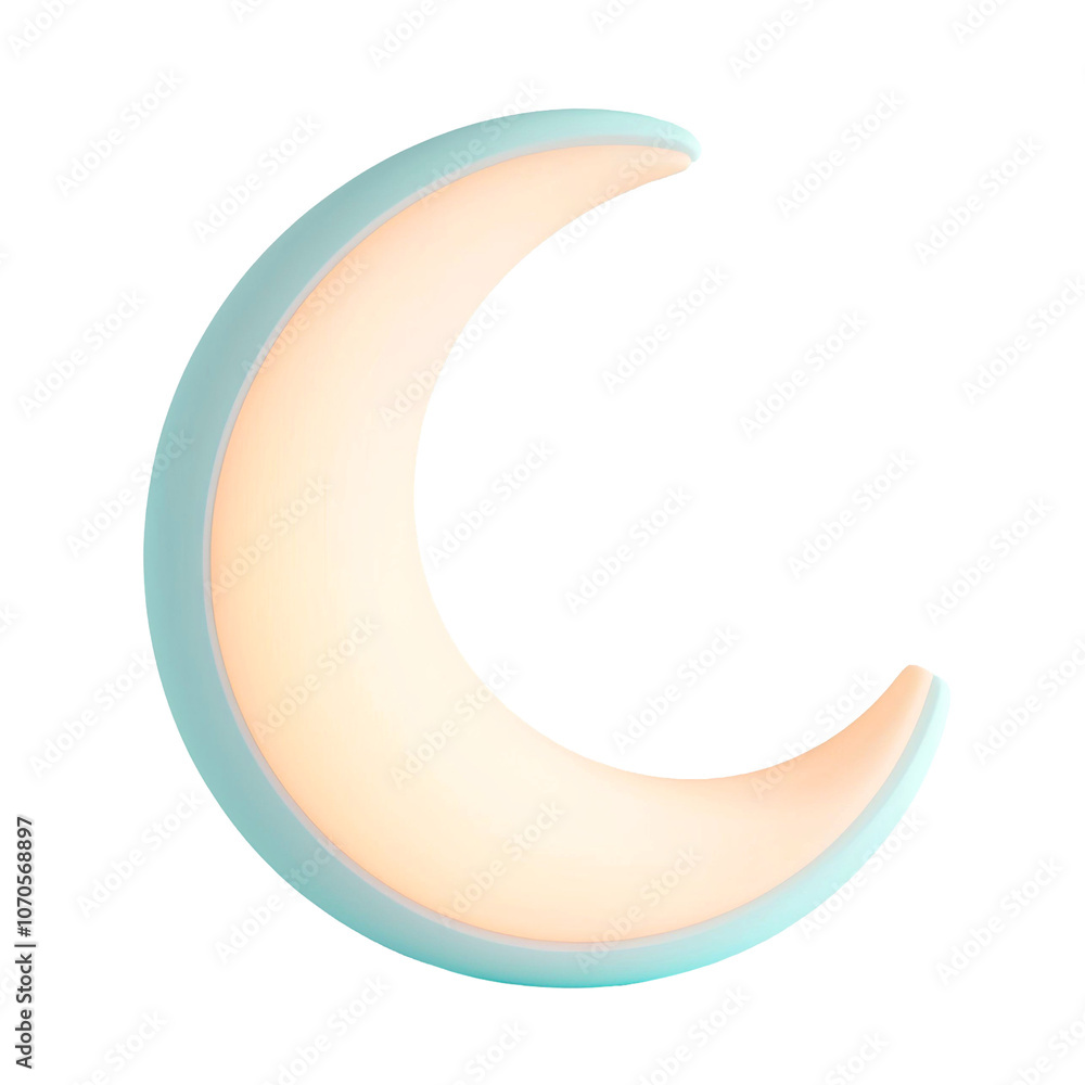 3D crescent moon illustration in pastel shades, glowing softly. Perfect for serene, night-themed designs and whimsical artwork. Isolated on transparent background, png. 3D crescent moon illustration in pastel shades, glowing softly. Perfect for serene, night-themed designs and whimsical artwork. Isolated on transparent background, png.