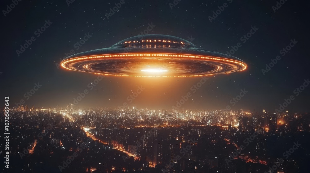 World ufo day celebration a massive ufo hovering over earth in the night sky above us World ufo day celebration a massive ufo hovering over earth in the night sky above us