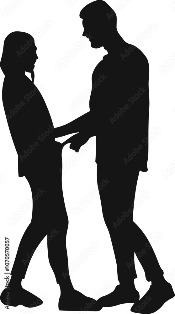 Couple holding hands, man and woman dating, vector silhouette. People in love Couple holding hands, man and woman dating, vector silhouette. People in love