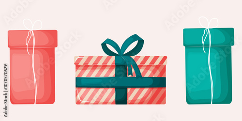 Minimalist gift box design with knitted white heather. Illustration of a box with a lid and a striped pattern. Gift box design