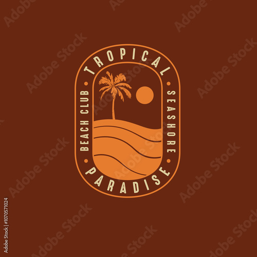 Retro Tropical paradise seashore beach club sunset graphic design