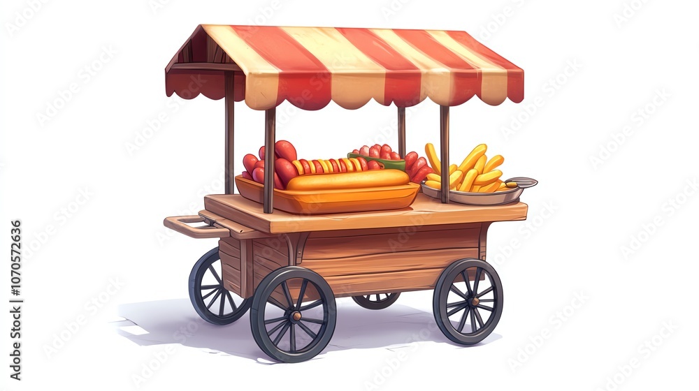 a 2D cartoon illustration of a hot dog vendor cart, street food vibe, white background--ar 16:9 a 2D cartoon illustration of a hot dog vendor cart, street food vibe, white background--ar 16:9