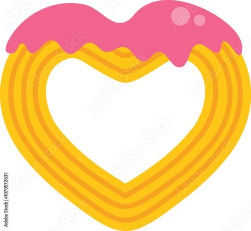 Heart shaped churro with pink icing dripping, representing love and affection